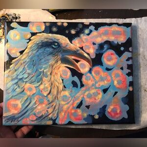 Original Raven Art Painting Bird Artwork Wall Decor 8 x 10" home decor canvas